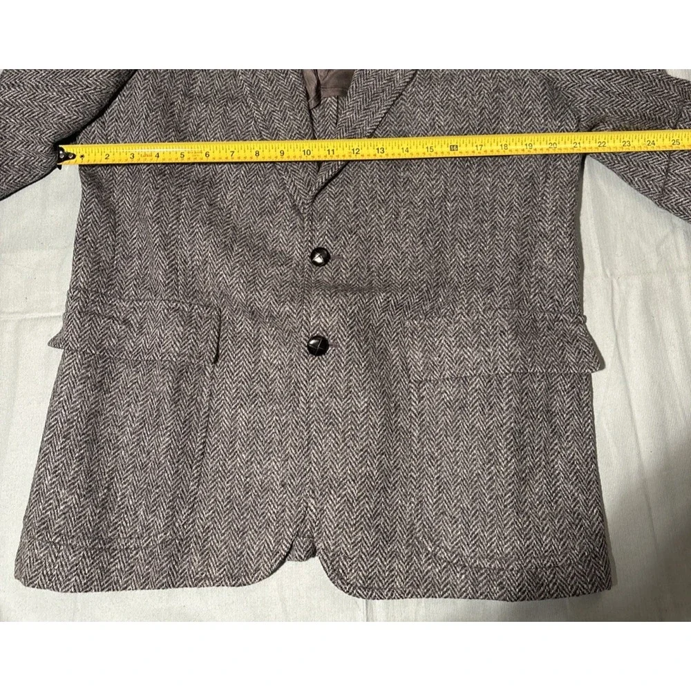 Harris Tweed Mens Grey Herringbone Wool Blazer Sport Coat Tailored in USA 44R